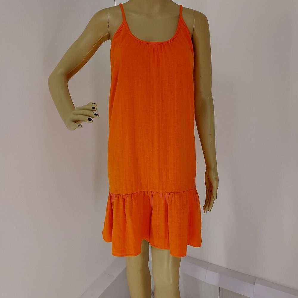 LOFT ORANGE ADJUSTABLE STRAPS RUFFLED SUMMER DRESS SIZE: S 100% COTTON  NWT